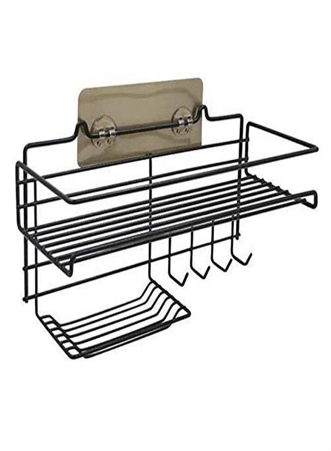 DENSITY COLLECTION Self-Adhesive Shower Shelf Soap with Hooks - Rustproof Bathroom Shower Caddy Storage Organizer - Stainless Steel Shower Rack Basket for Shampoo Soap Razor (Black) - Image 1